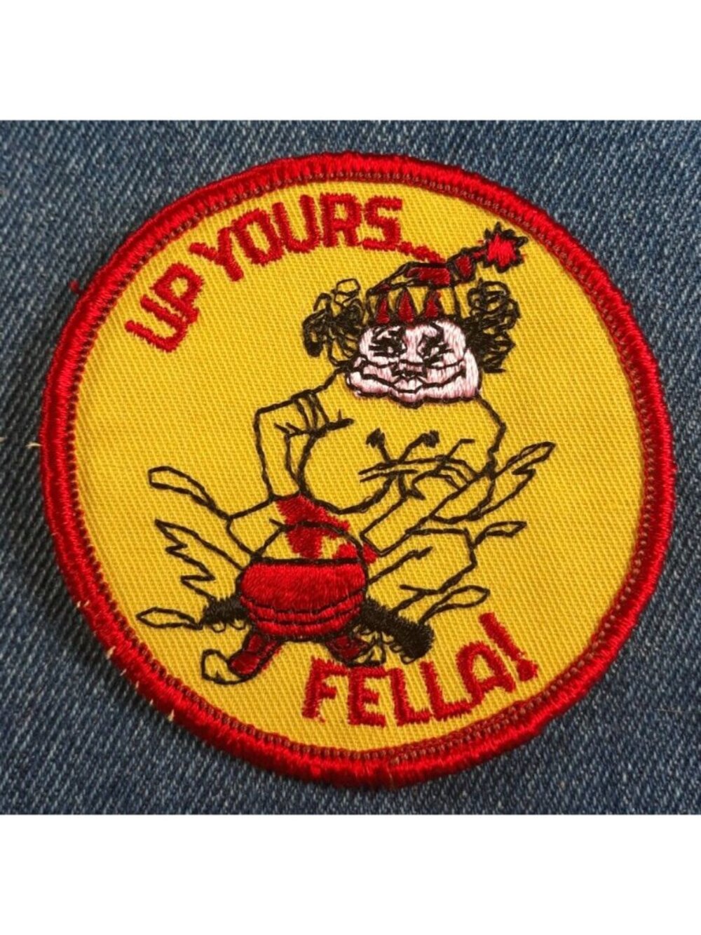 NOS 70s Original Vintage Up Yours Fella 3" Patch Funny Humor Snowmobile Sled